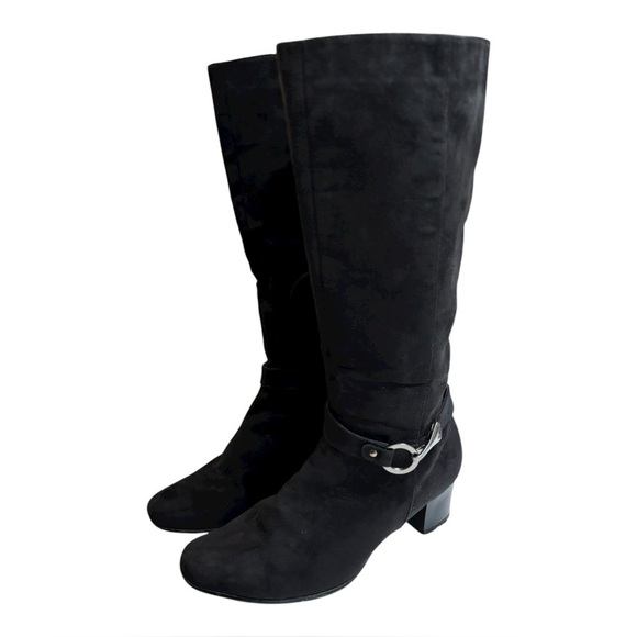 Pesaro Shoes - Pesaro Walker Black Suede Knee High Boots Size 8 Heeled Boots Silver Buckle